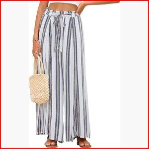 High Waist Wide Leg Palazzo Pants with Side Slits and Pockets